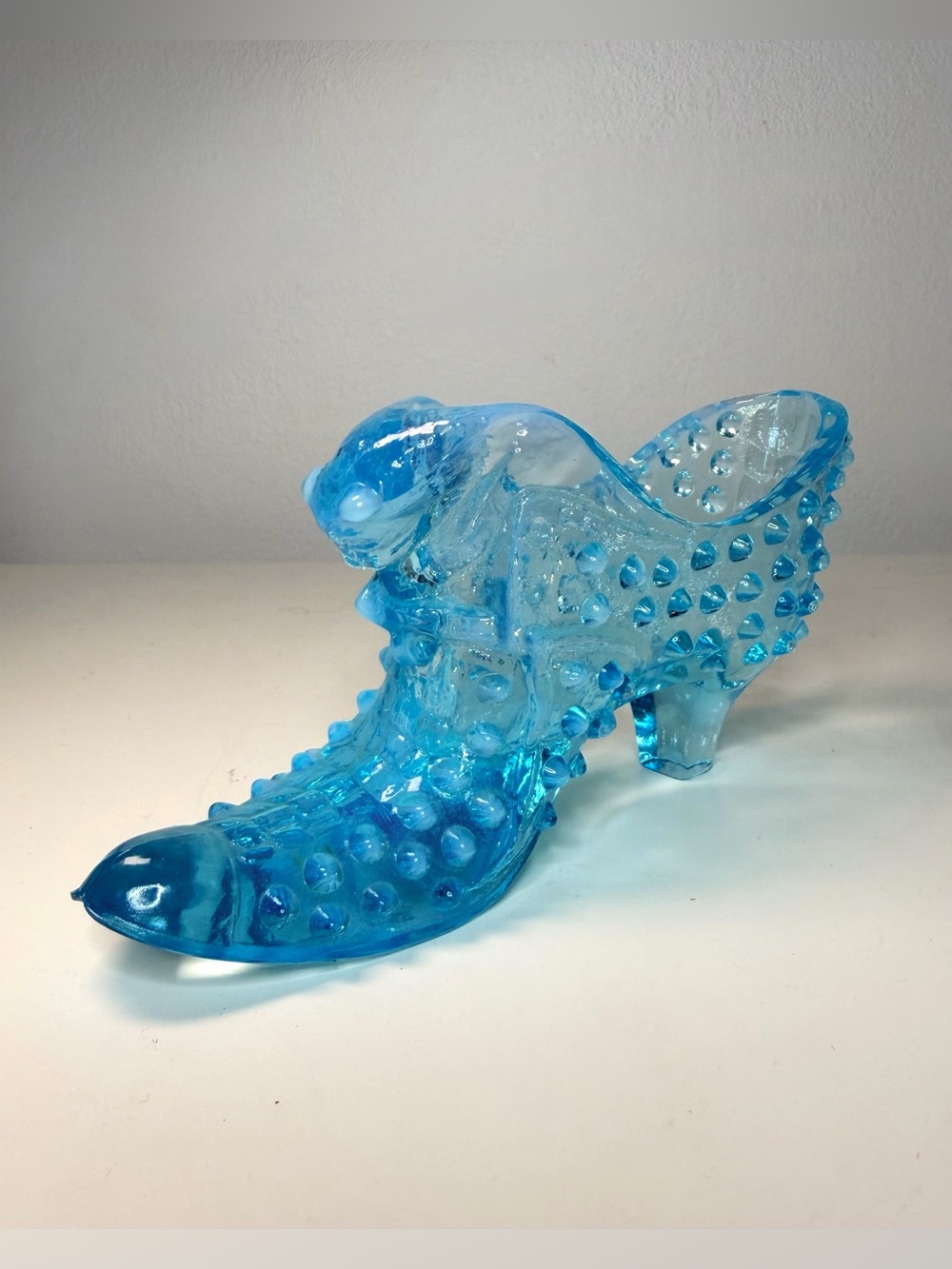 Vintage Fenton Blue Hobnail Glass Slipper Shoe 6” Fairy Tale Boot